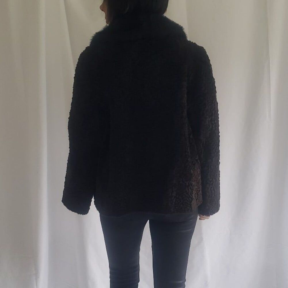 70s Brown and Black Faux Fur Cropped Coat - Picture 3 of 5